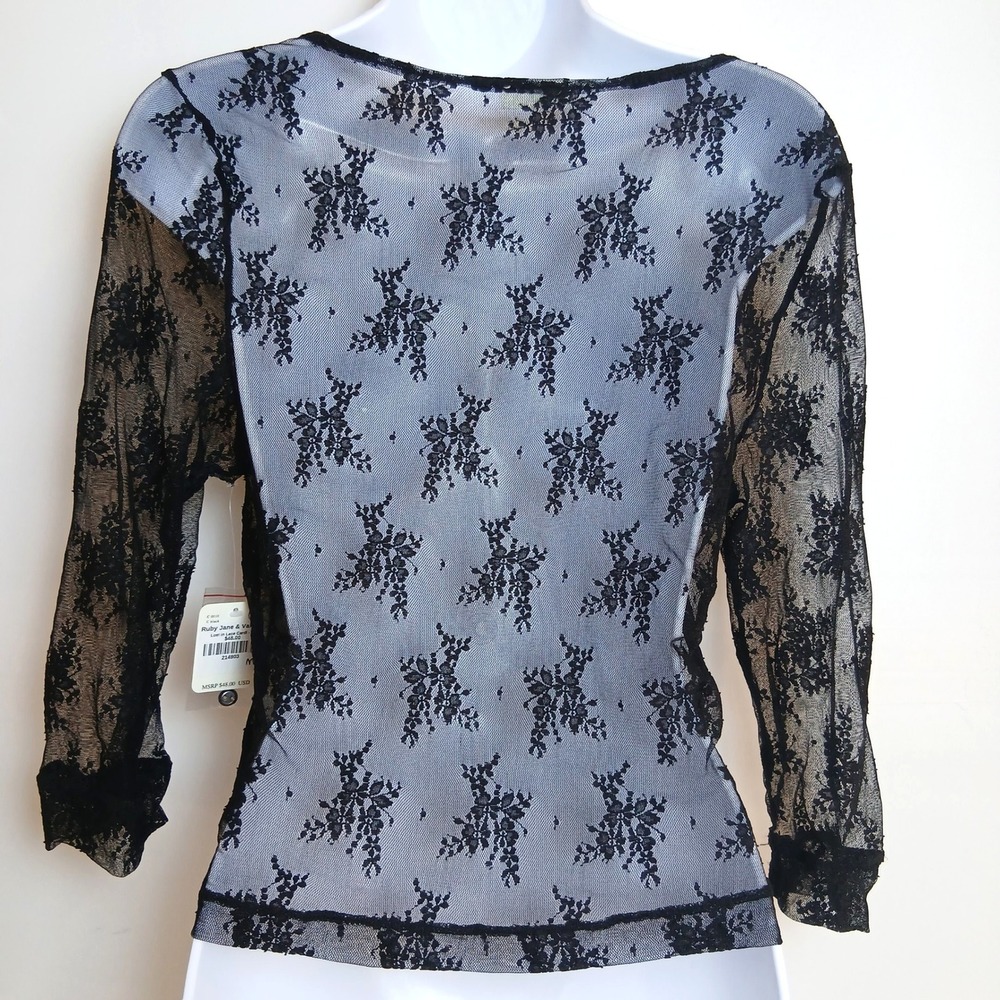 Intimately Free People Lost in Lace Cardi Black Sheer Floral Coquette M NWT - Picture 2 of 8